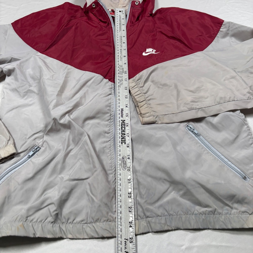 90's Nike Windbreaker Mens Medium Red Grey Vintage Colorblock Hooded Jacket - Picture 9 of 12